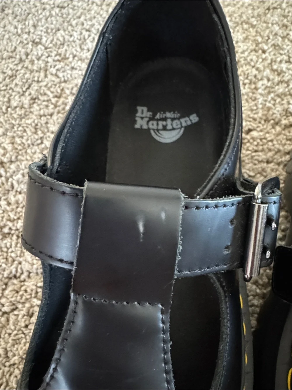 New Dr. Martens Black Mary Jane Platform Shoes with Yellow Stitching